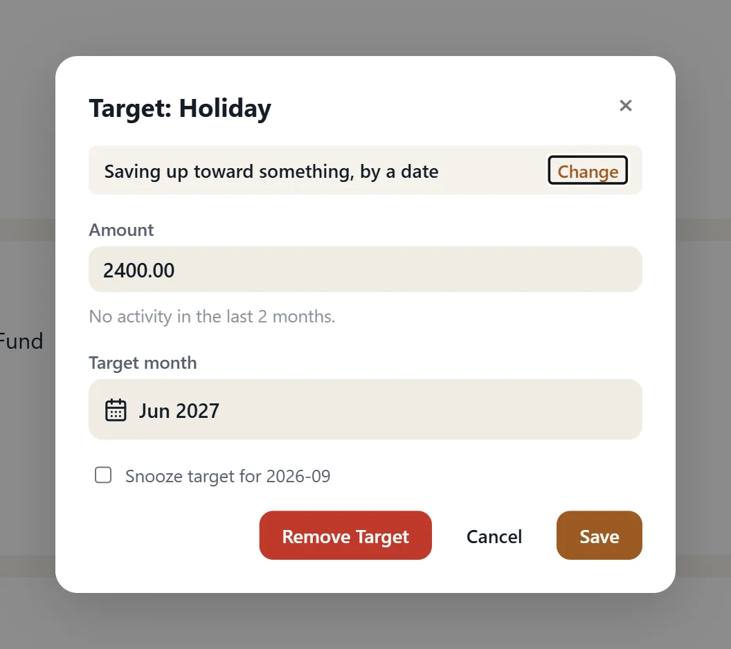 A target for the Holiday category: $2,400 by June 2027